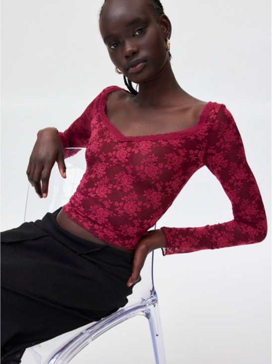 Urban Outfitters Tops - Urban Outfitters out from under Burgundy Lace V-Neck Long Sleeve Top